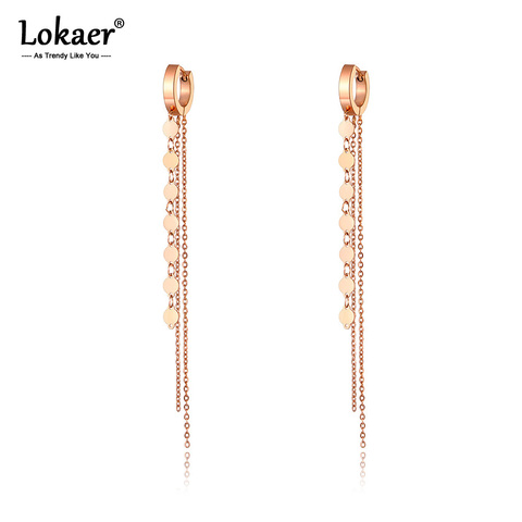 Lokaer Trendy Titanium Steel Bohemia Tassel Long Earrings Jewelry Rose Gold Office/Career Hoop Earrings For Women Girls E20288 ► Photo 1/5