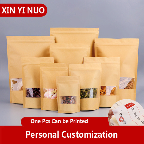 50Pcs/lot Craft Paper Bag Zip Lock Bag with Window Gift Bag Tea Packaging Food Stand Up Pouches Zipper Kraft Personal Custom ► Photo 1/6