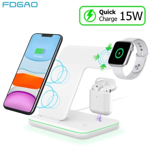 3 in 1 Qi Wireless Charger Base Stand For Apple Watch 5 4 3 2 For iPhone 11 X XS XR 8 Airpods Pro 15W Fast Charging Dock Station ► Photo 1/6