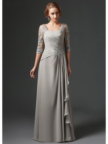 Silver 2022 Mother Of The Bride Dresses A-line 3/4 Sleeves Chiffon Lace Plus Size Long Elegant Groom Mother Dresses Wedding ► Photo 1/2