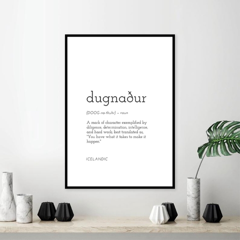 Dugnaður Definition Print Scandinavian Icelandic Nordic Poster Black White Minimal Typographic Wall Art Canvas Painting Decor ► Photo 1/6