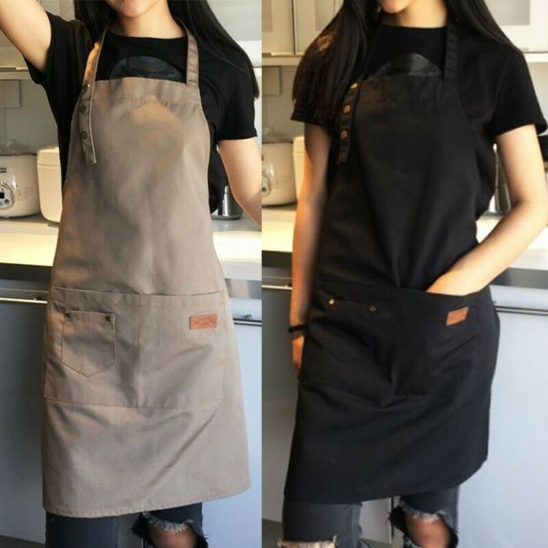 Bib Apron Solid Kitchen Pinafore Cooking Apron Dress Workwear Household Cleaning 