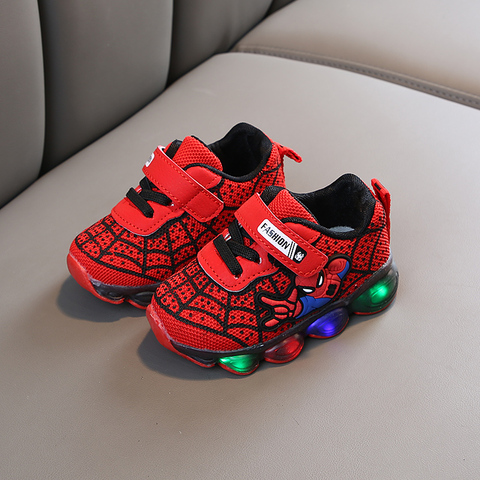New Spiderman Children Luminous Shoes For Boys Gilrs LED Lighted Soft Spring Autumn Baby Kids Sneakers Infant Tennis Breathable ► Photo 1/6