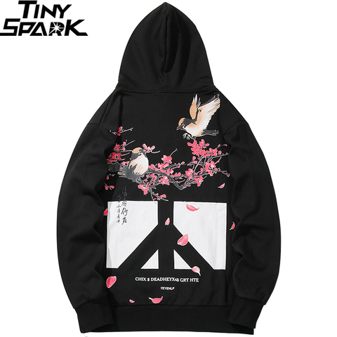 Men Hip Hop Hoodies Sweatshirt Floral Bird Print 2022 Harajuku Streetwear Chinese Kanji Hoodie Pullover Autumn HipHop Oversized ► Photo 1/6