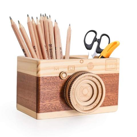 Creative Camera Wooden Pencil Holder Home Desktop Stationarys Makeup Organizer ► Photo 1/6