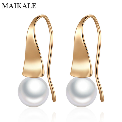 MAIKALE Trendy Triangle Shape Glossy Stud Earrings With Pearl Fine Jewelry Rose Gold Korean Earrings For Women Exquisite Jewelry ► Photo 1/6