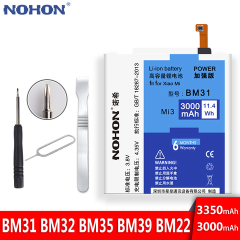 NOHON BM31 BM22 BM35 BM39 BM32 Battery For Xiaomi Mi 3 4 5 6 4C Mi3 Mi4 Mi5 Mi6 Mi4C Phone Lithium Polymer Bateria Free Tools ► Photo 1/6