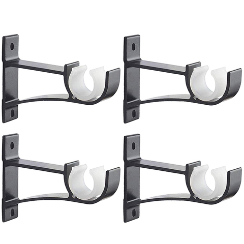 4 Pack Single Curtain Rod Brackets for Drapery Rod Aluminum Alloy Heavy Duty Curtain Rod Holders (Black) ► Photo 1/6