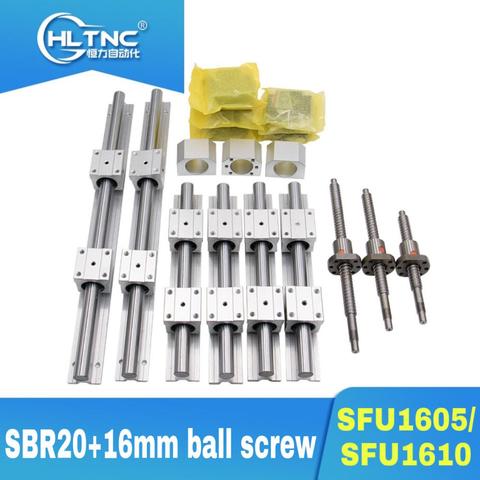 Free shipping CN/RU/EU 3 axis 4aixs 20mm linear rail linear guide SBR20 and 16mm ball screw SFU1605/1610 set for CNC router ► Photo 1/6