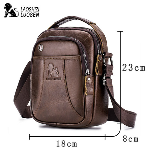 LAOSHIZI 100% leather men's shoulder bag fashion retro zipper Messenger bags business men's high quality bolsas brand fashions ► Photo 1/6