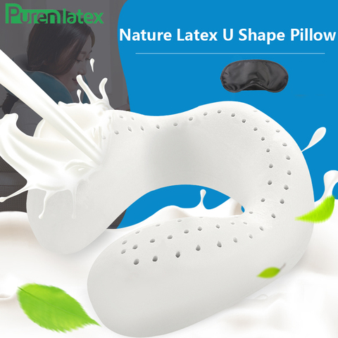 PurenLatex Travel Neck Pure Natural Latex Pillow Protect Cervical Spine Orthopedic Pillow for Travel Release Pressure Airplane ► Photo 1/6