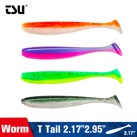 TSURINOYA T Tail Worm 55mm 75mm Carp Fishing Soft Lures Silicone Artificial Double Color Baits Wobblers Artificial Tackle ► Photo 1/6