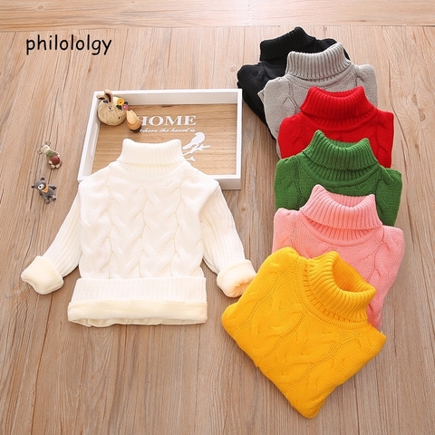 PHILOLOGY add plush pure color winter boy girl kid thick Knitted bottoming turtleneck shirts solid high collar pullover sweater ► Photo 1/6