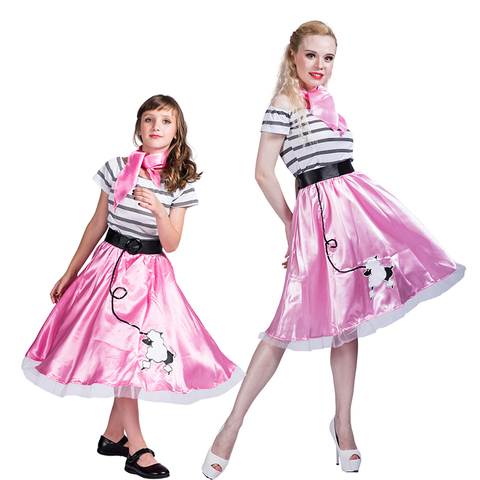 SNAILIFY 50s Retro Pink Poodle Skirt Dress Costume Girls Women Halloween Cosplay Carnival Party Group Family Fancy Dress ► Photo 1/6