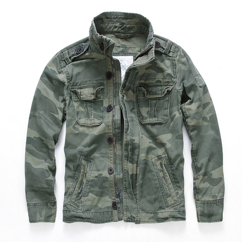 Military Denim Jacket Men Retro Camo Multi-pockets Mens Cowboy Jackets Fashion Cargo Jeans Coats Jaqueta Masculina Size S-2XL ► Photo 1/6