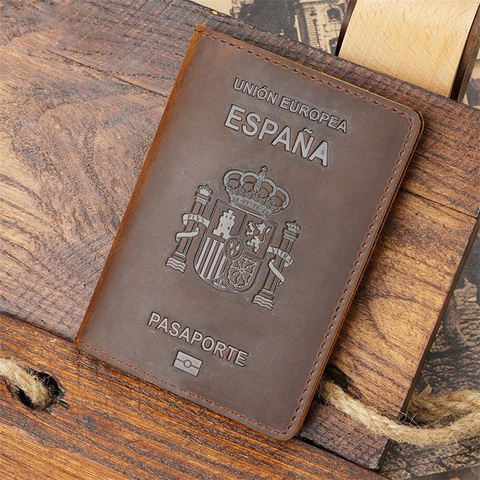 Personalised Genuine Leather Spain Passport Cover Crazy Horse Funda Pasaporte Business Unisex Durable Spanish ► Photo 1/6