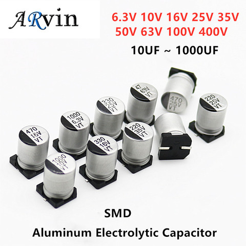 10Pcs SMD Aluminum Electrolytic Capacitor 6.3V 10V 16V 25V 35V 50V 63V 100 1UF 10UF 22UF 33UF 47UF 100UF 330UF 470UF 1000UF ► Photo 1/1