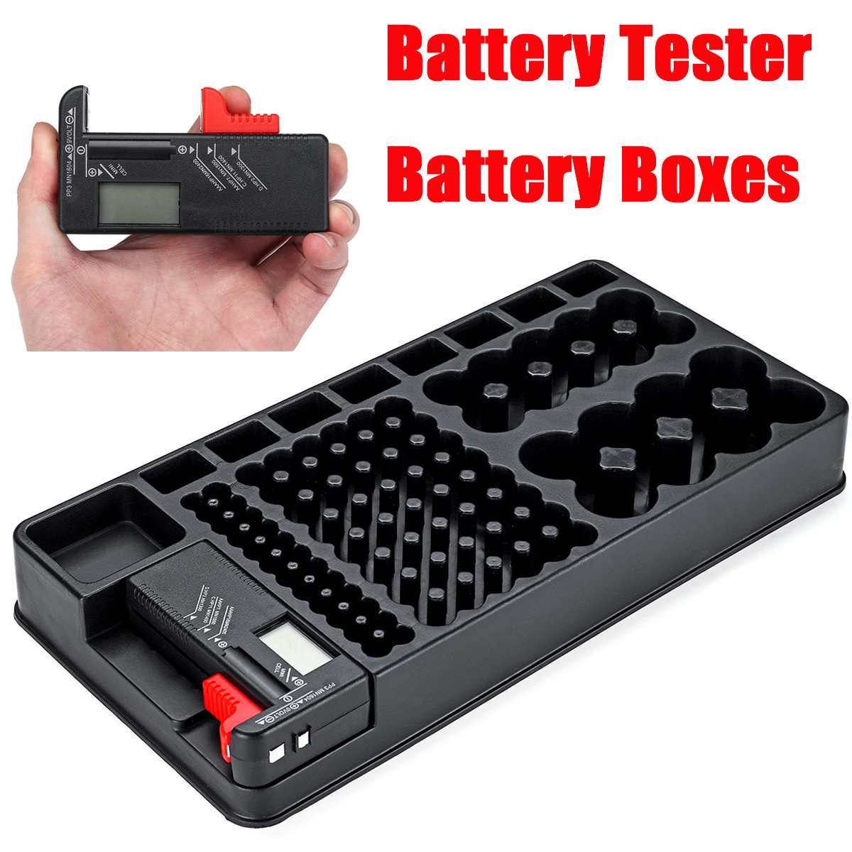 Battery Storage Organizer Holder with Tester Battery Caddy Rack Case Box  Holders Battery Checker For AAA AA C D 9V Battery Case