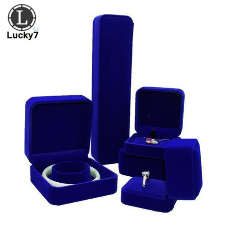 High Quality Dark Blue Velvet Jewelry Display Case Luxury Wedding Ring Earrings Necklace Bracelet Storage Organizer Gift Box ► Photo 1/6