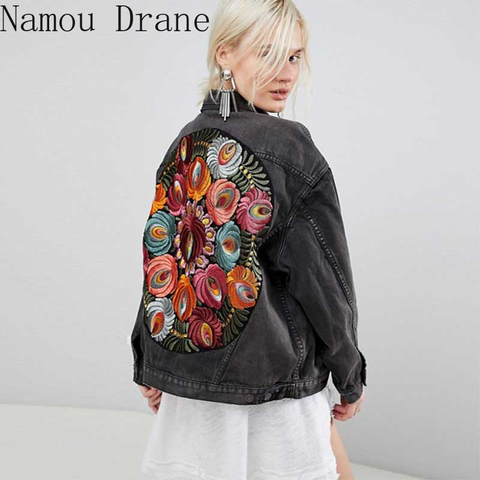 Oversized multi floral Embroidered Denim Jacket outwear bohemian casual chic jacket coat women 2022 new winter coat ► Photo 1/6