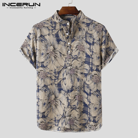 INCERUN Mens Printed Camisa Masculina Summer Hawaiian Blouse Men Vintage Shirts Short Sleeve Lapel Camisa Casual Buttons Blusas ► Photo 1/6