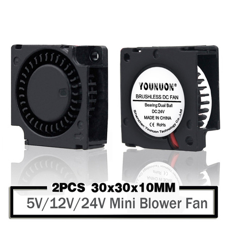 2 Pieces Dual Ball Bearing 30x30x10mm Blower Fan DC 5V/12V/24V 30mm 3010 Turbo Blower Cooling  Fan 3D Printer Cooler Fan ► Photo 1/6