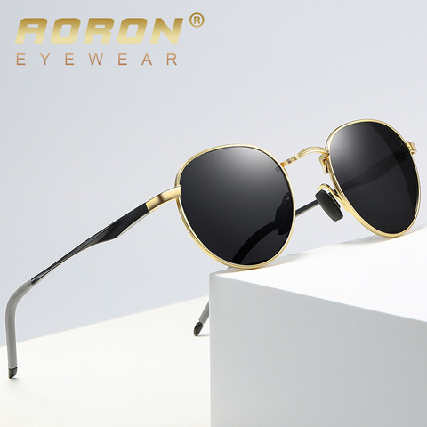 AORON Retro Polarized Sunglasses Round Sun Glasses Men Women Mirror Reflective Metal Frame Aluminum Legs Men Sunglasses A553 ► Photo 1/6