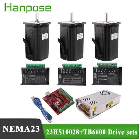 Stepper Motor Driver TB6600 Nema 23 3-axis kit cnc  23HS10028 stepper motor driver TB6600 + 350W 36V power supply + USB mach ► Photo 1/6