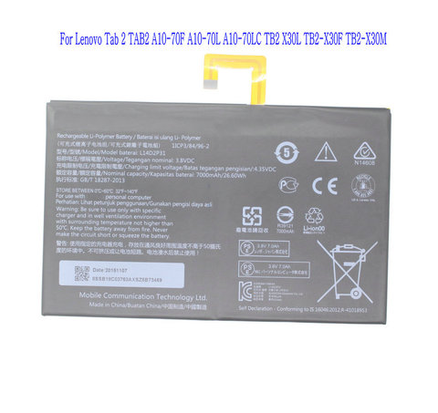 1x 7000mAh L14D2P31 Replacement Battery For Lenovo Tab 2 TAB2 A10-70F A10-70L A10-70LC TB2 X30L TB2-X30F TB2-X30M Batteries ► Photo 1/4
