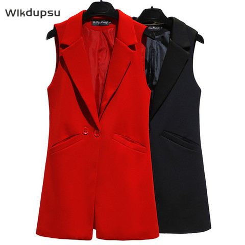 Vest For Women Sleeveless Jacket Coat Long Vest Blazer Formal Work Ladies Office Vintage Slim Suit Waistcoat Female Plus Size ► Photo 1/6