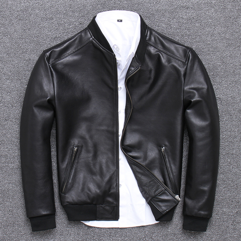 YR!Free shipping.sales.Brand New casual style leather jacket.men slim sheepskin coat.quality soft slim Bomber jacket.baseball ► Photo 1/3