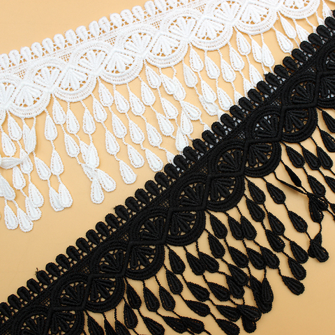 1 yard White Black Cotton Tassel Fringe Embroidered Lace Trim Ribbon Fabric Handmade Sewing Supplies Craft Gift Decorative ► Photo 1/4
