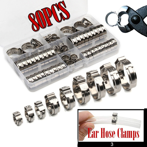 45/80pcs Single Ear Stepless Hose Clamps 5.8-23.5mm 304 Stainless Steel Hose Clamps Cinch Clamp Rings for Sealing Kinds of Hose ► Photo 1/6