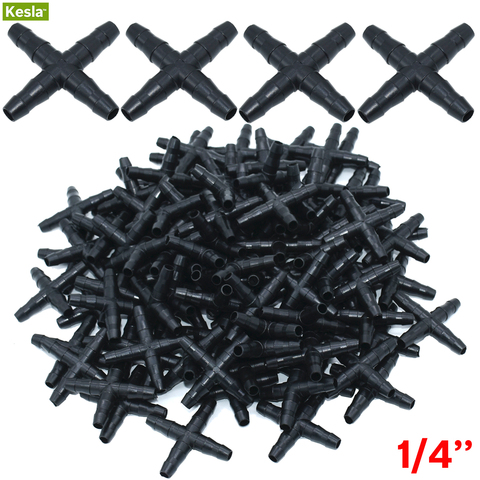 50PCS Cross Straight For 4/7 Mm Hose 1/4 'barb Barbed Connector Threaded Garden Greenhouse Micro Irrigation Pipe Accessories ► Photo 1/6
