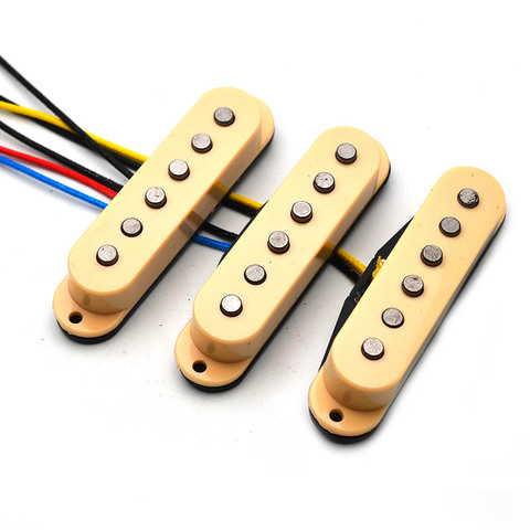 Alnico 5 Single Coil Staggered Top Fiber Bobbin Pickup Electric Guitar Pickup Neck/Middle/Bridge 50/50/52mm for FD Guitar Yellow ► Photo 1/4