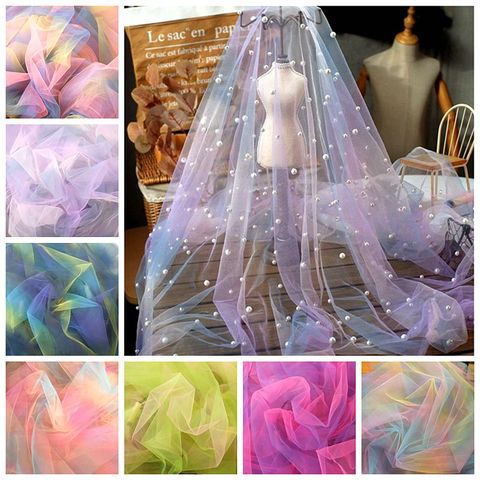 160cm Wide Rainbow Gradient Tulle Fabric Sewing Baby Shower Tutu Skirt Princess Dress Wedding Party Decor African Mesh Fabric ► Photo 1/6