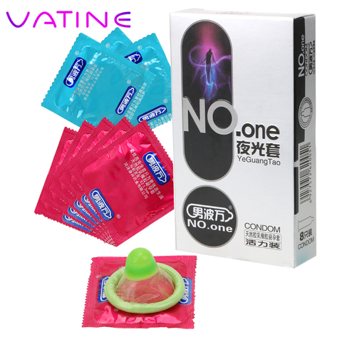 VATINE 8 Piece/Box Night Glowing Latex Condom Luminous Cock Condom with Lubricated Ejaculation Delayed Sex Product for Men ► Photo 1/6