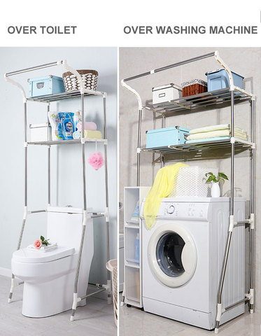 2 Tiers Over Washing Machine Shelves Bathroom Storage Rack Over Toilet Shelf Stainless Steel Simple Assembly Saving Space ► Photo 1/6