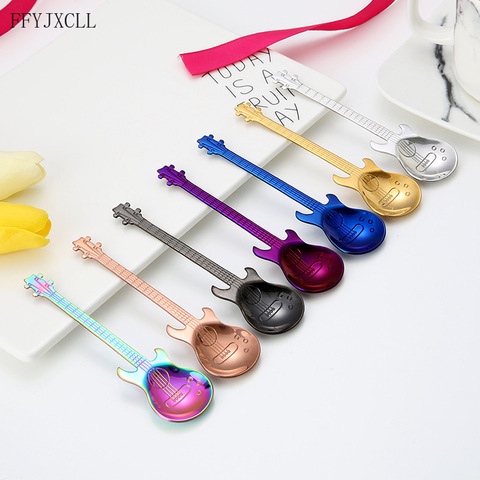 New Creativity Stainless Steel Guitar Shaped Love Coffee Spoon Teaspoon Children Spoon Beautiful 7 Colors Coffee Tea Use ► Photo 1/6