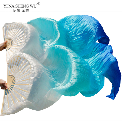 100% Real/imitation Silk Belly Dance Silk Fans 1 Pair Handmade Dyed Silk Belly Dance Long Fan Chinese Dance Fans Veil 24 Colors ► Photo 1/6