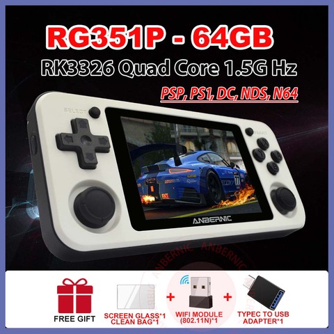 ANBERNIC RG351P Handheld Game Player 64GB Emuelec Open System PS1 64Bit 2500 Games IPS Screen Portable RG350P Retro Game Console ► Photo 1/6