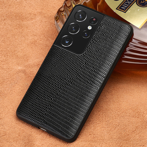 Genuine Leather Lizard Grain Case For Samsung Galaxy S21 Ultra S20 FE S8 S9 S10 S21 Plus Note 20 10 A51 A71 A31 A50 M21 M31 M51 ► Photo 1/6