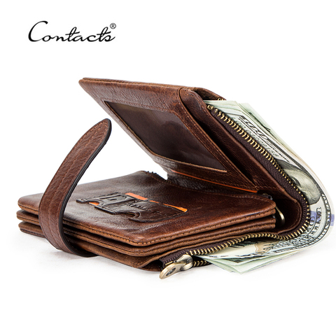 CONTACT'S Luxury Brand Men Wallet Genuine Leather Bifold Short Wallet Hasp Casual Male Purse Coin Multifunctional Card Holders ► Photo 1/6