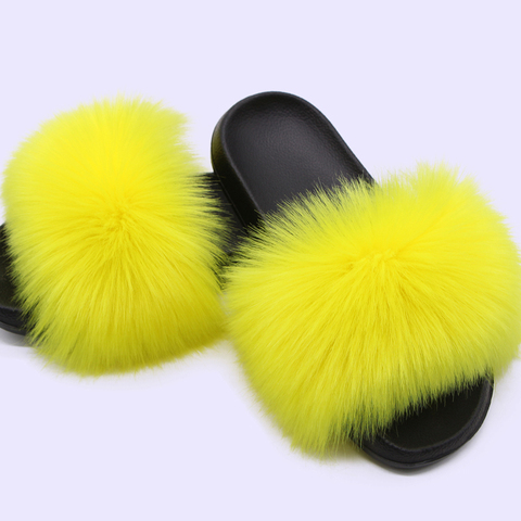 Women's summer faux fur fox fur slippers fashion luxury indoor and outdoor non-slip solid color flat bottom furry fox sandals ► Photo 1/6