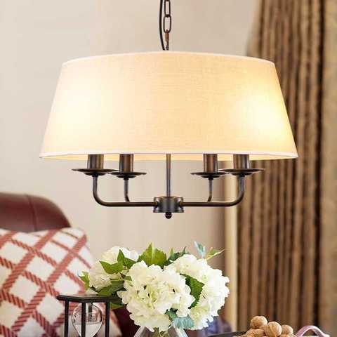 American Vintage Lamp E14 Led Bulb Chandelier For Living Room Wedding Decor Home Lighting Copper Iron  Fabric Lampshade ► Photo 1/6