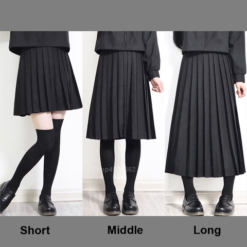 Elastic Waist Japanese Student Girls School Uniform Solid Color JK Suit Pleated Skirt Short/Middle/Long High School Dress ► Photo 1/6