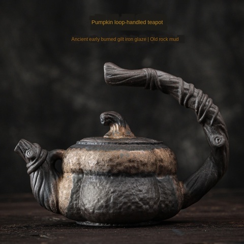 Gold Pumpkin Loop-Handled Teapot Japanese Style Handmade Stoneware Teapot Single Teapot Ceramic Kung Fu Tea Tea Ceramic Teapot ► Photo 1/6
