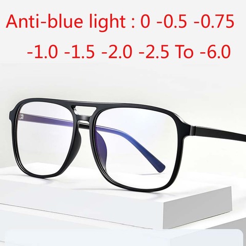 Square Finished Myopia Glasses Anti-blue Light Big Frame Double Beam Diopter 0 -0.5 -0.75 -1.0 -2.0 -2.5 -3.0 To -6.0 ► Photo 1/6