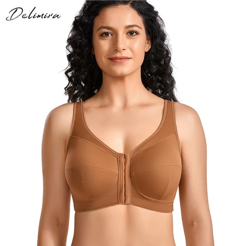 DELIMIRA Women's Plus Size Wirefree Full Figure Posture Cotton Bra Front Closure Back Support Non-padded ► Photo 1/6