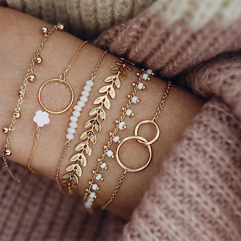 Tocona Bohemian Gold Tassel Bracelets for Women Boho Jewelry Geometric Leaves Beads Layered Hand Chain Charm Bracelet Set 9143 ► Photo 1/6